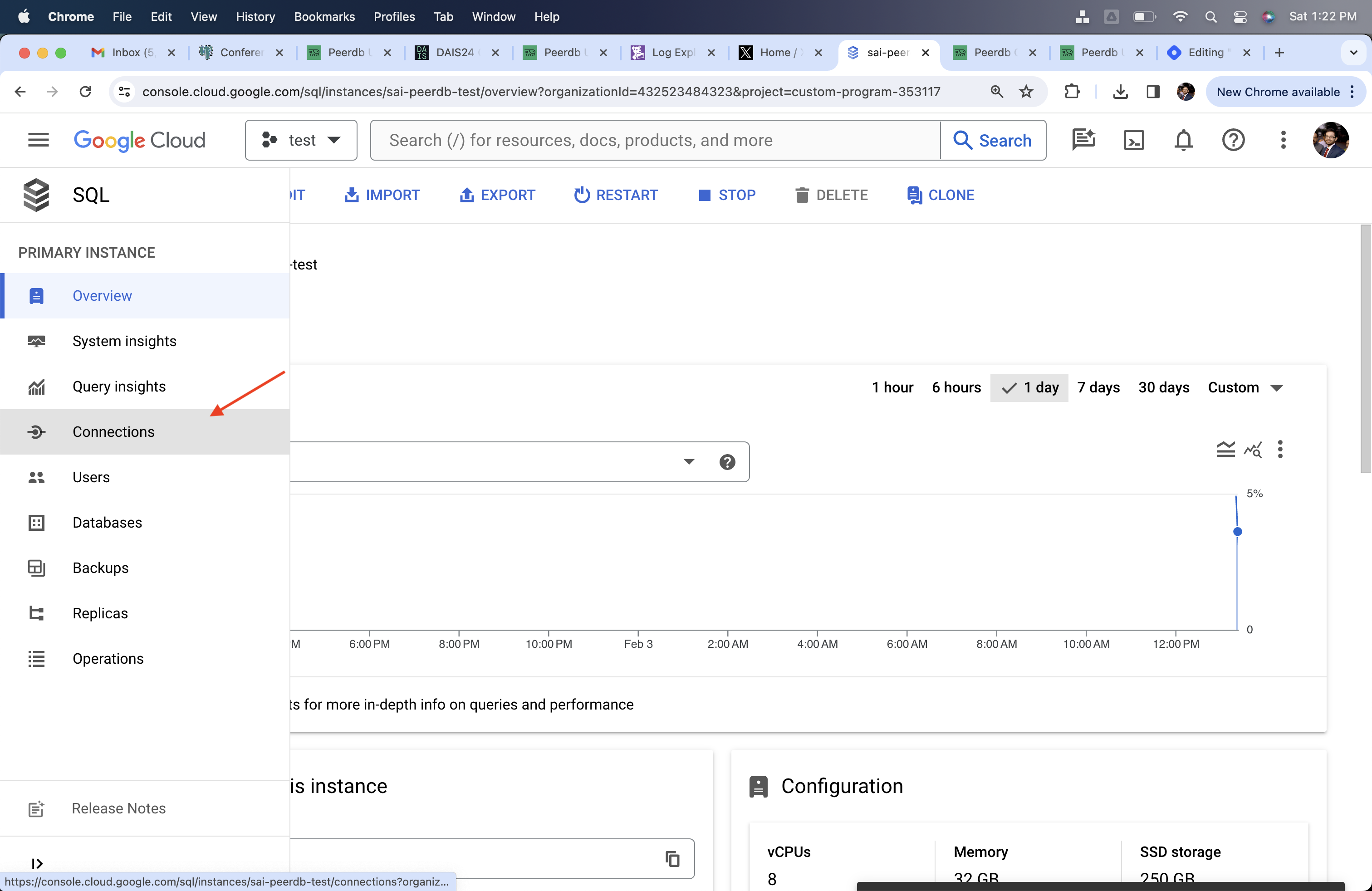 Cloud SQL의 Connections ��섹션