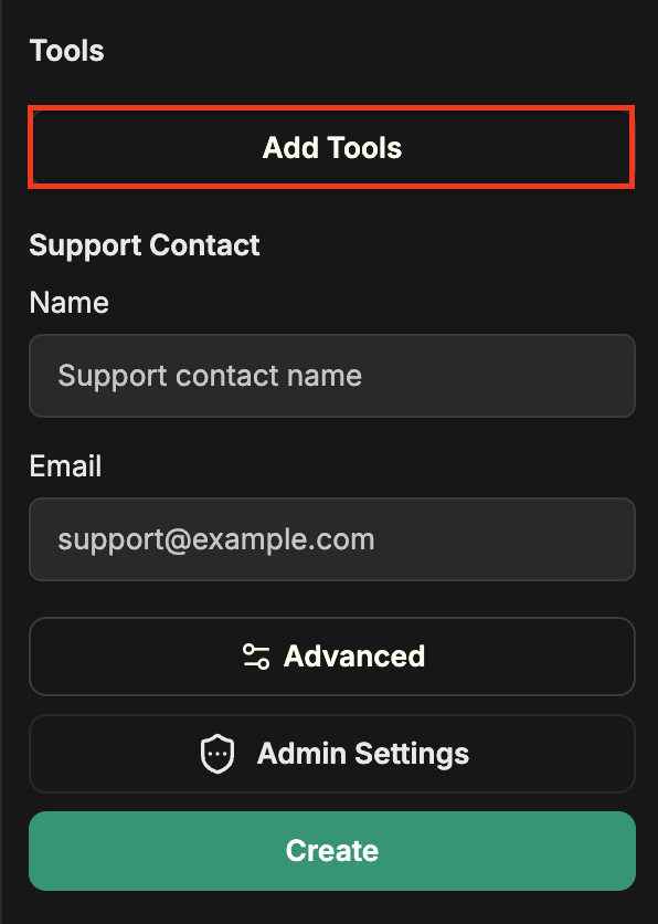 Bottom of the Agent Builder panel with the Add Tools button highlighted